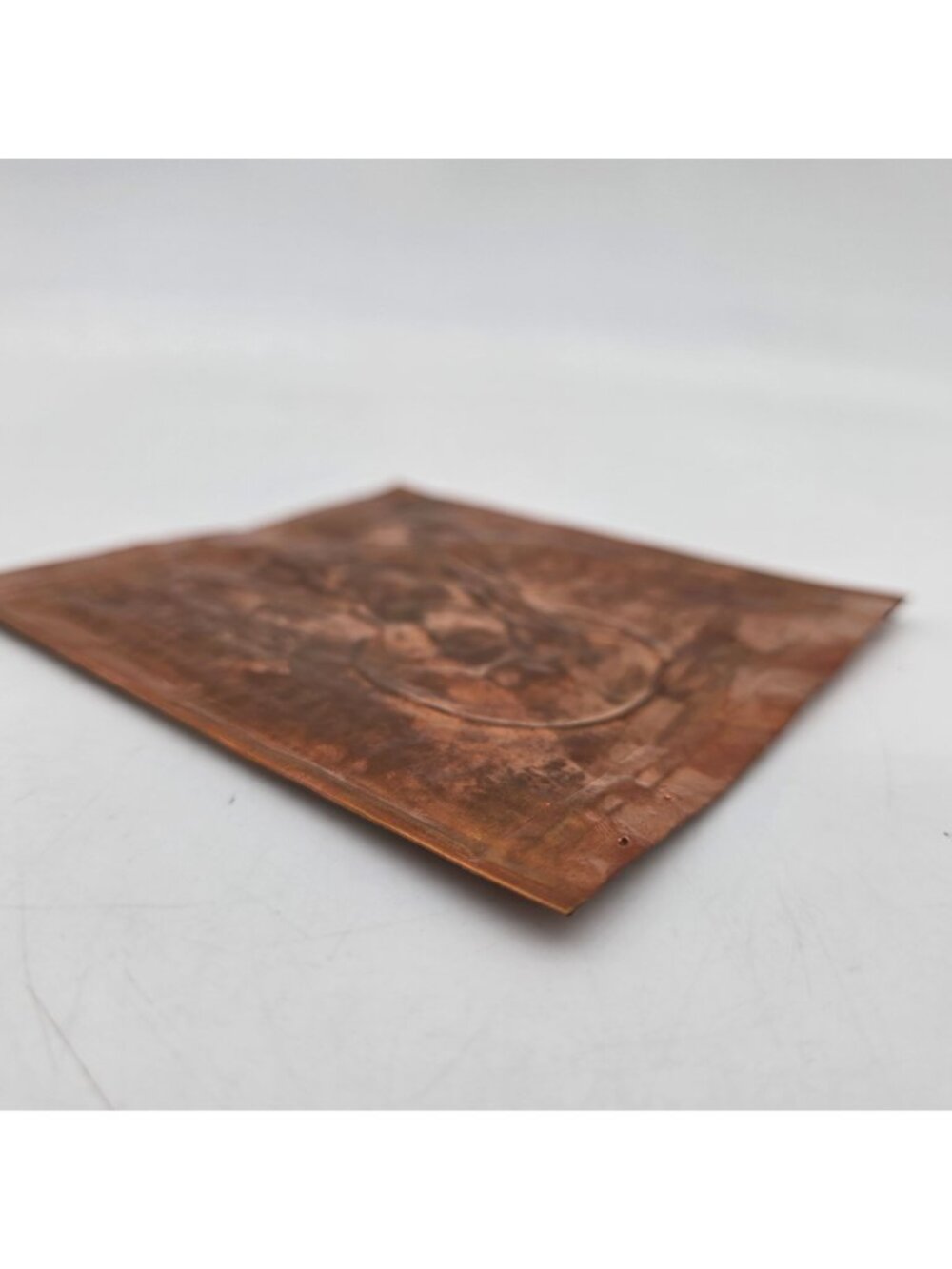 Copper Embossed Religious Artwork Signed KAH 86 Virgin Mary Design 4"x4.5" Panel - Picture 6 of 9